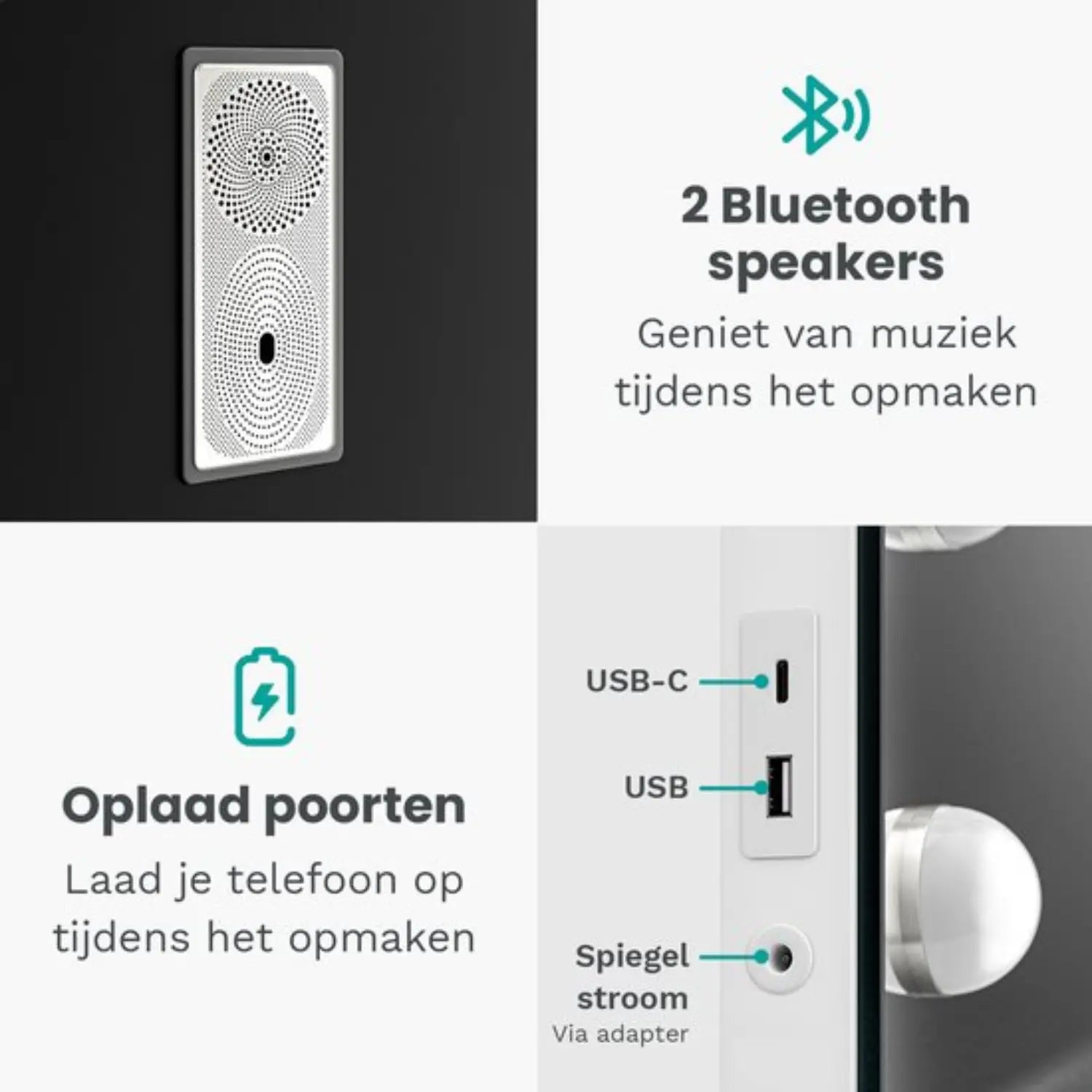Hollywood Spiegel - Bluetooth Speakers - 58x48cm - Wit