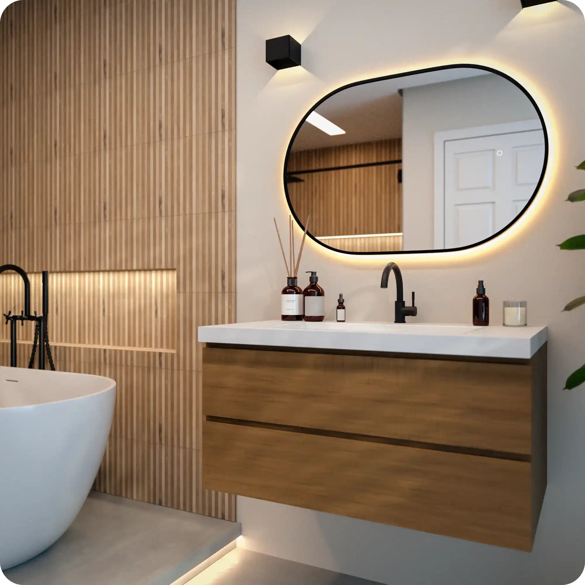 Badkamerspiegel - 90x60cm Ovaal - Zwart Frame