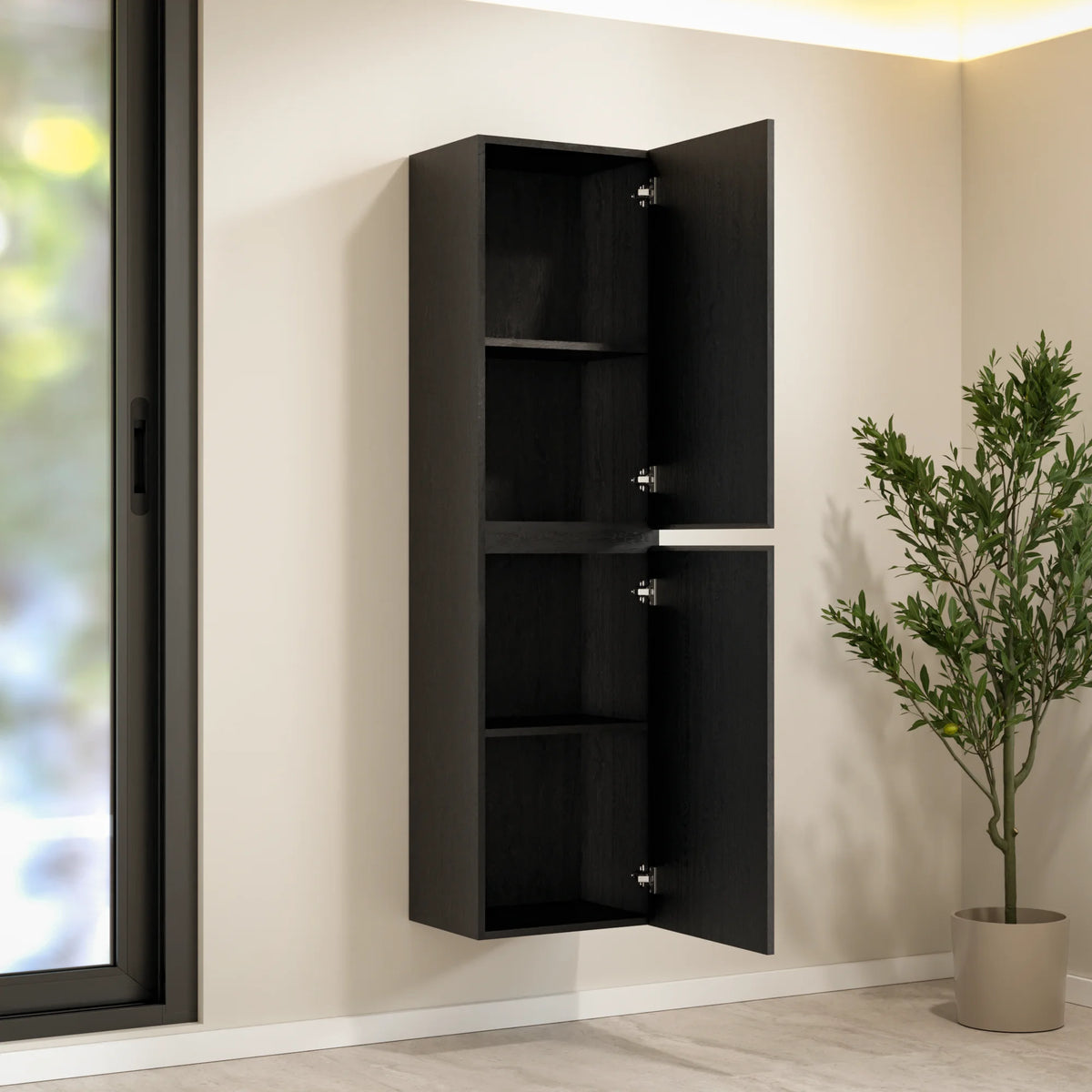 Badkamermeubelset Virello - 60cm - Zwart Eiken - Wastafel Wit