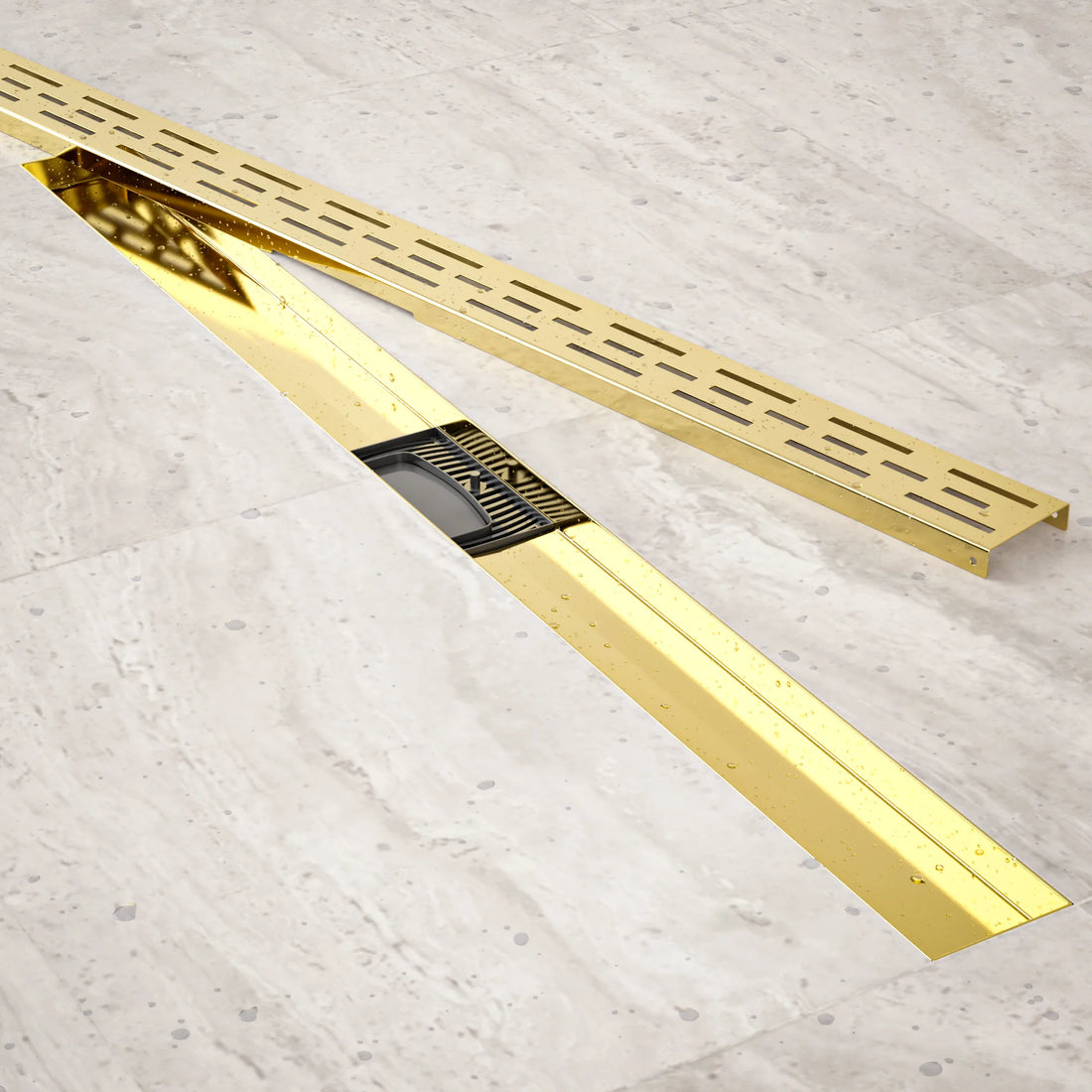 Douchegoot - 90cm- Goud - Standaard rooster - RVS - Met Flens