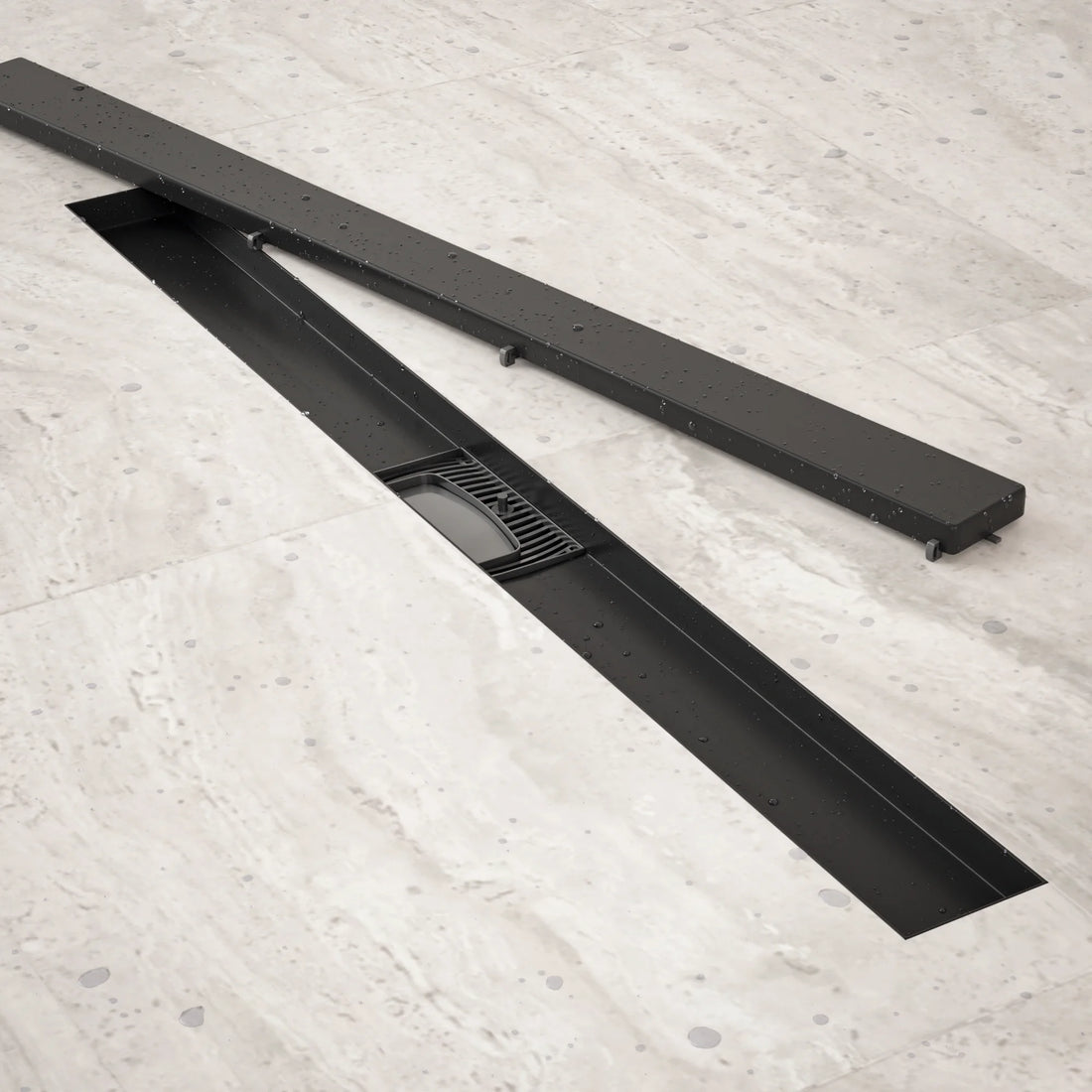 Douchegoot - 80cm - Mat Zwart - Tegelrooster - RVS - Met Flens
