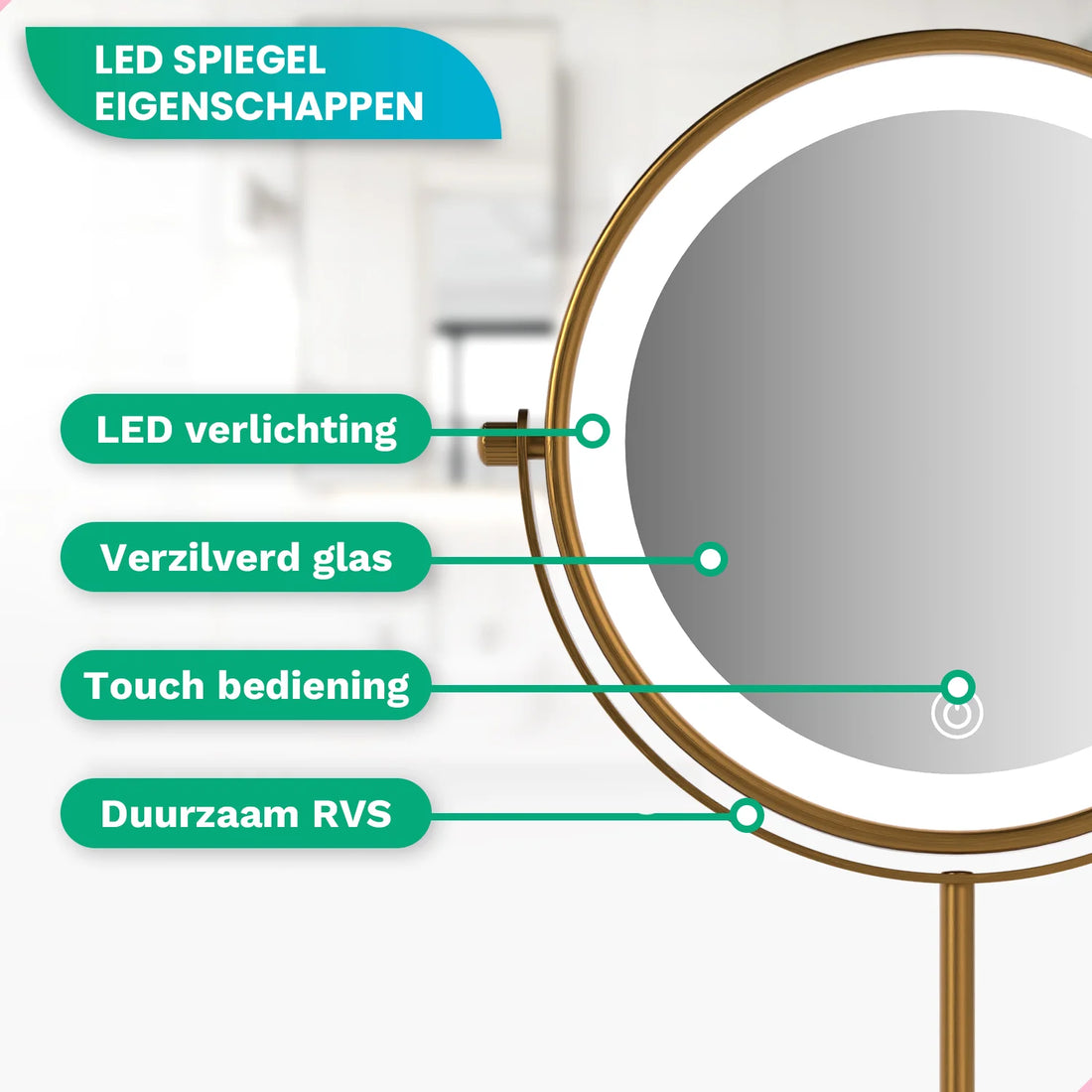Make-Up Spiegel - Oplaadbaar - Goud - 1-10x Vergroting