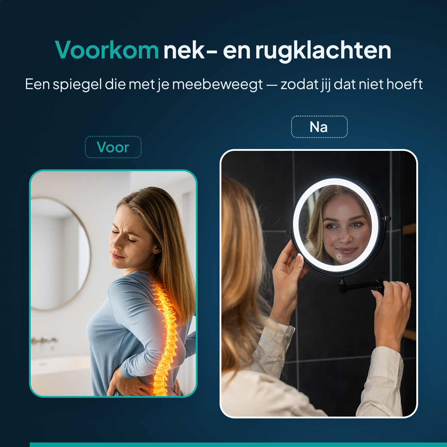 Make-Up Spiegel - Oplaadbaar - Zwart - 1-5x Vergroting