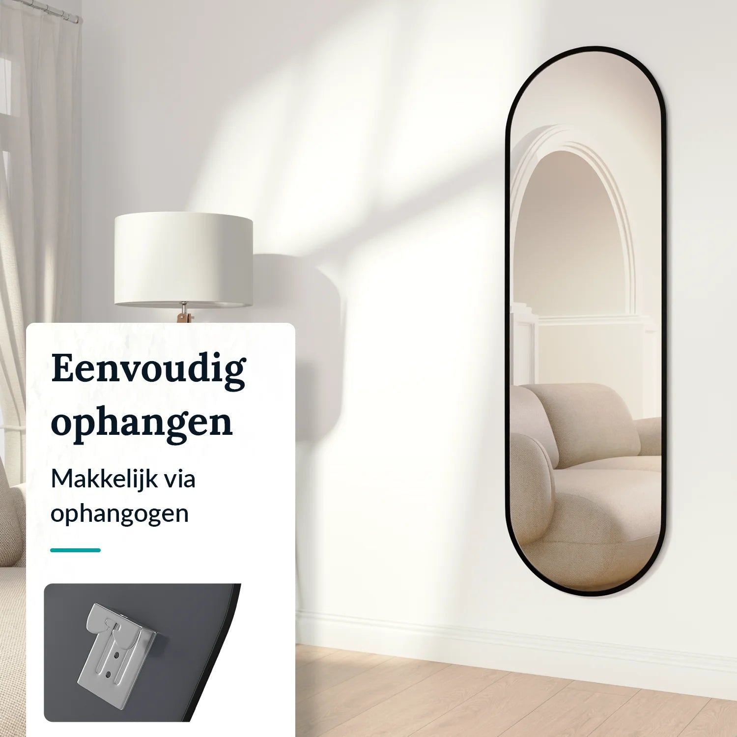 Passpiegel - Ovale Spiegel - 160x50cm - Zwart