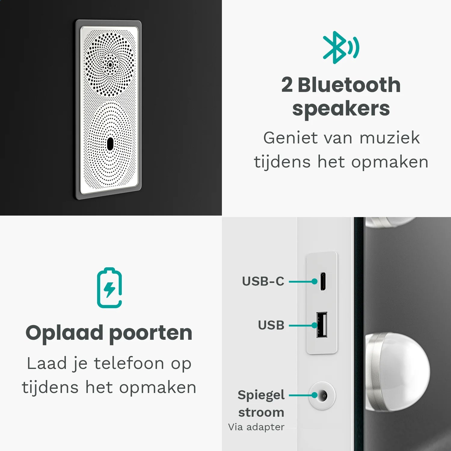 Hollywood Spiegel - Bluetooth Speakers - 80x60cm - Wit