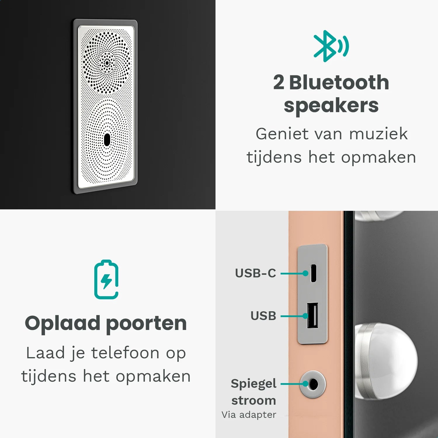 Hollywood Spiegel - Bluetooth Speakers - 80x60cm - Rosé Goud