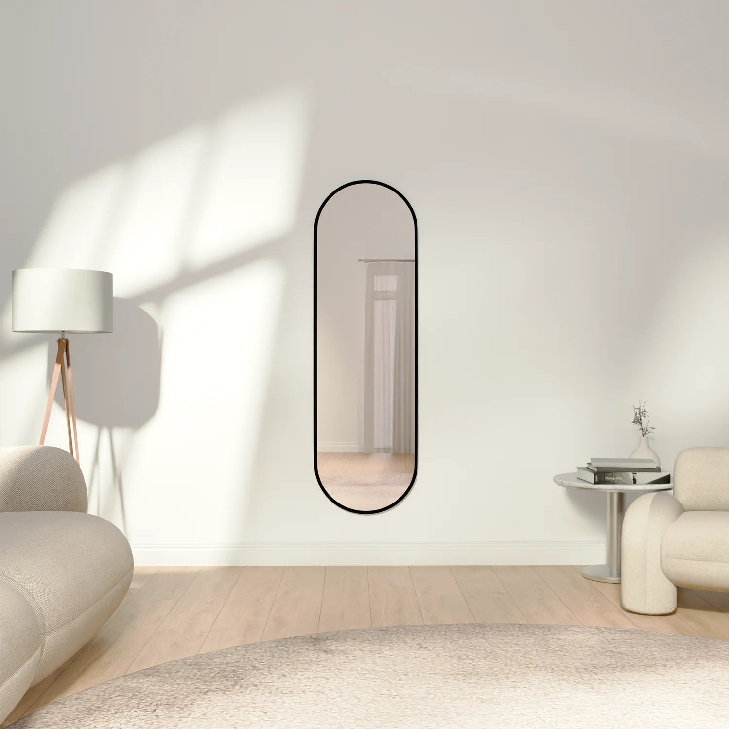 Passpiegel - Ovale Spiegel - 160x50cm - Zwart