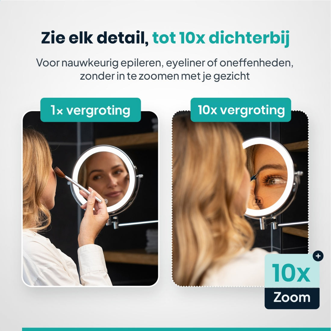 Make-Up Spiegel - Oplaadbaar - Chroom - 1-10x Vergroting