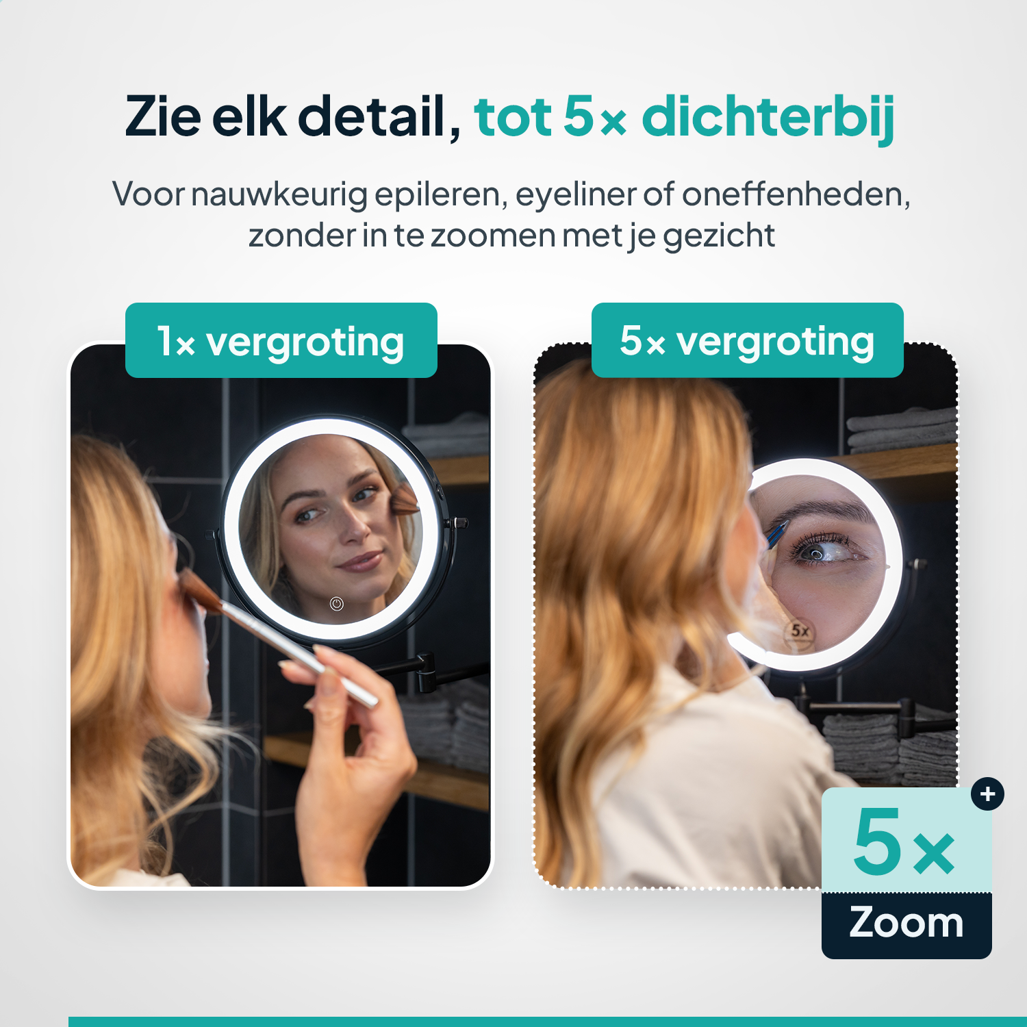 Make-Up Spiegel - Oplaadbaar - Zwart - 1-5x Vergroting