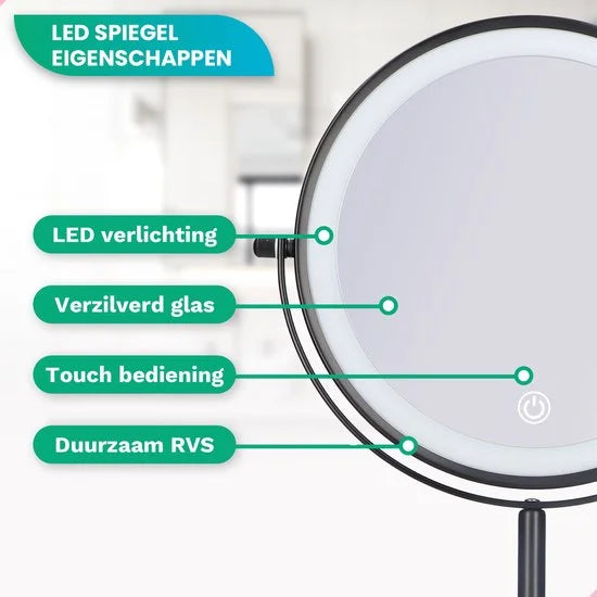 Make-Up Spiegel - Oplaadbaar - Zwart - 1-10x Vergroting