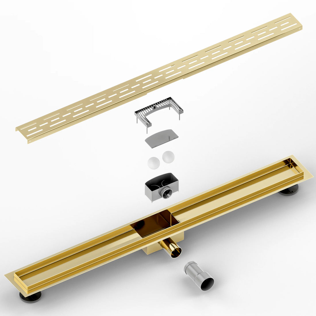 Douchegoot - 90cm- Goud - Standaard rooster - RVS - Met Flens