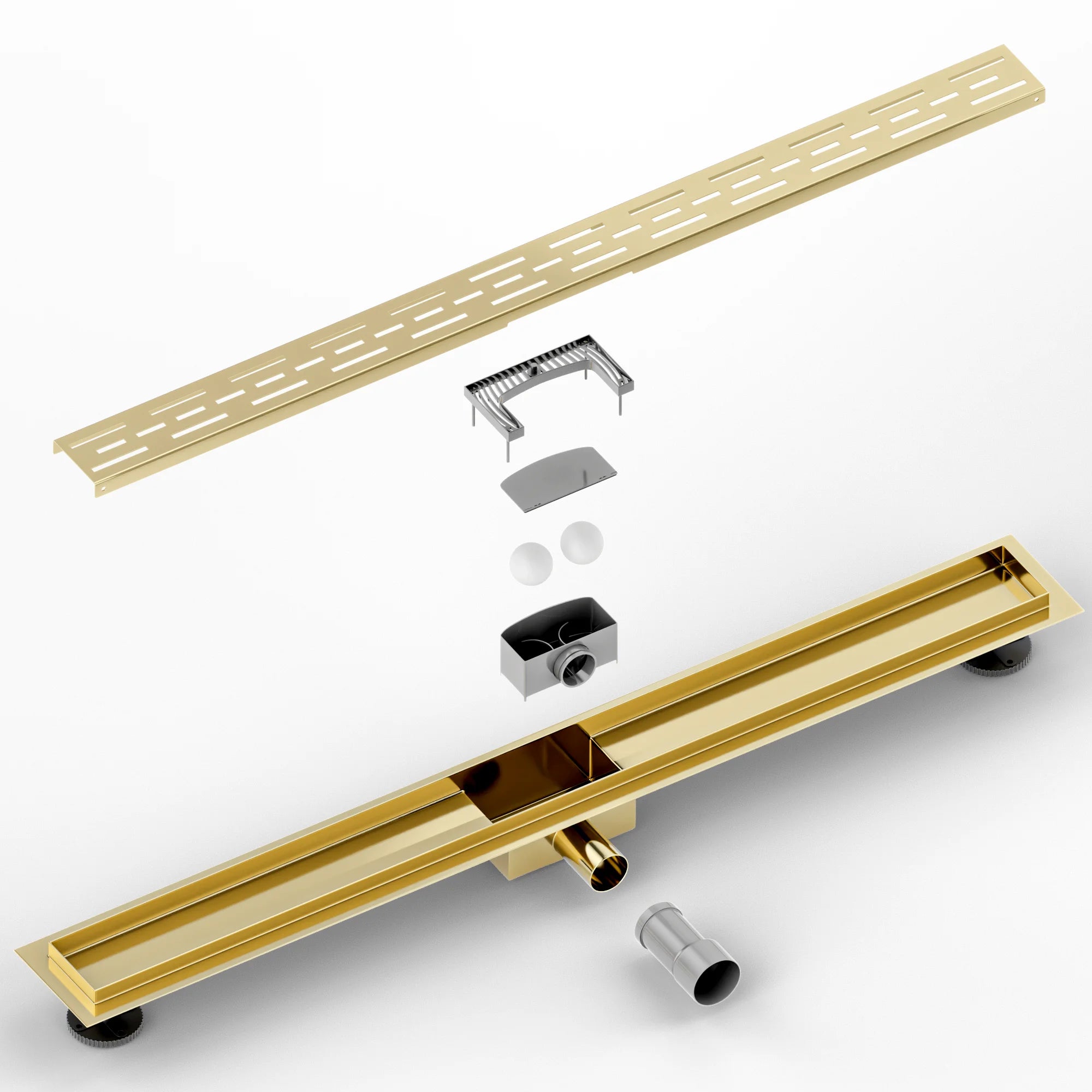 Douchegoot - 90cm- Goud - Standaard rooster - RVS - Met Flens