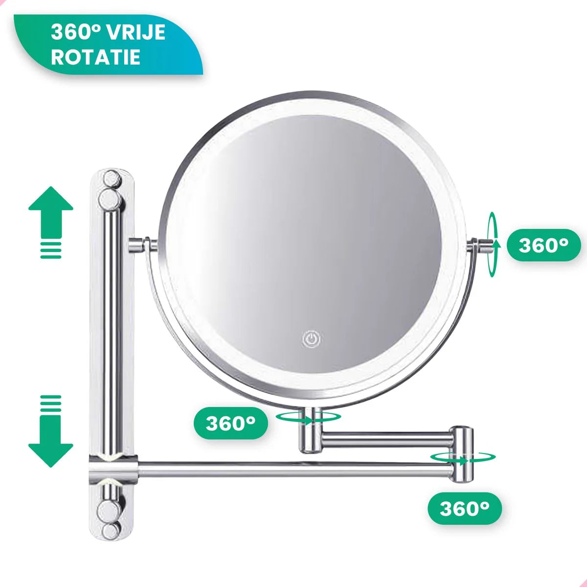 Make-Up Spiegel - Oplaadbaar - Chroom - 1-7x Vergroting