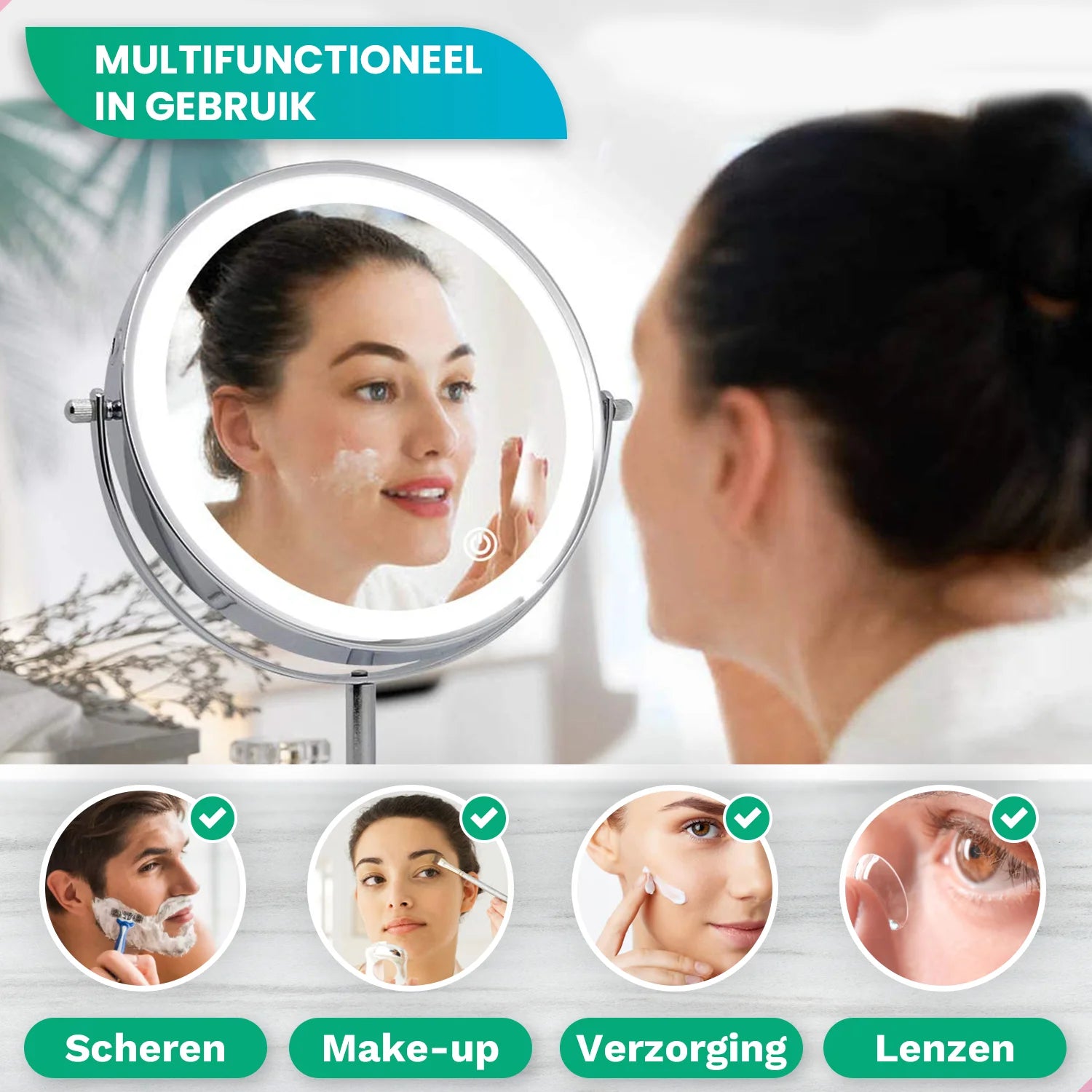 Make-Up Spiegel - Hoogte verstelbaar - Chrome - 1-10x Vergroting
