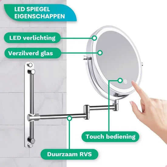 Make-Up Spiegel - Oplaadbaar - Chroom - 1-7x Vergroting