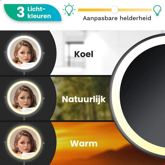 Make-Up Spiegel - Batterij - Zwart - 1-5x Vergroting