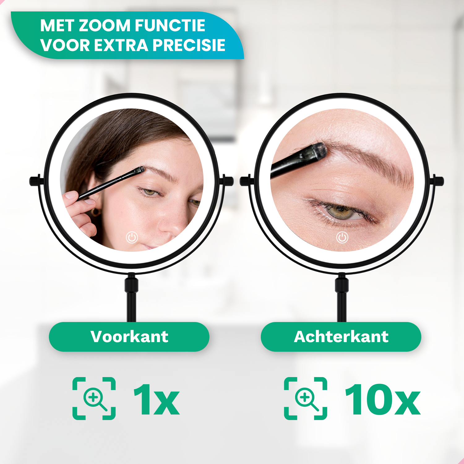 Make-Up Spiegel - Hoogte verstelbaar - Zwart - 1-10x Vergroting