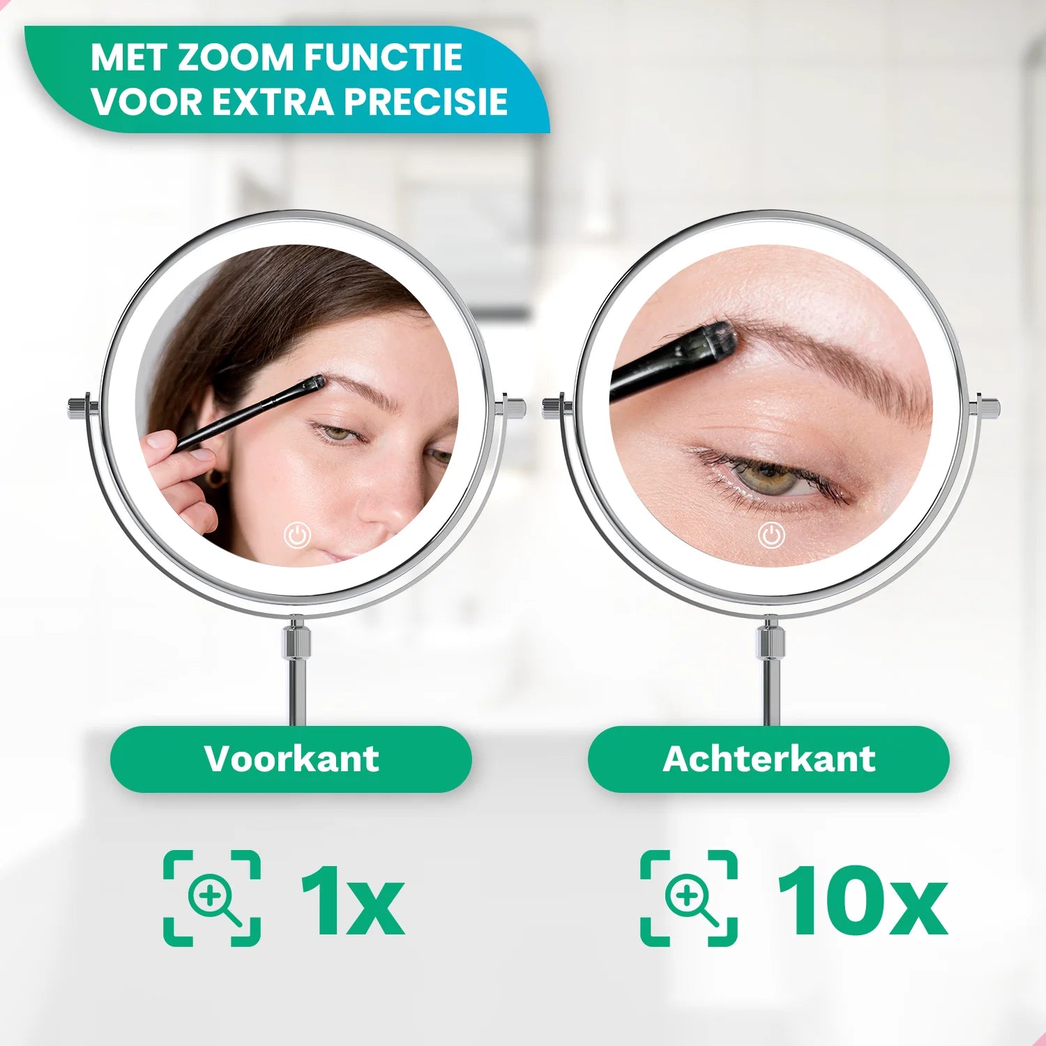 Make-Up Spiegel - Hoogte verstelbaar - Chrome - 1-10x Vergroting