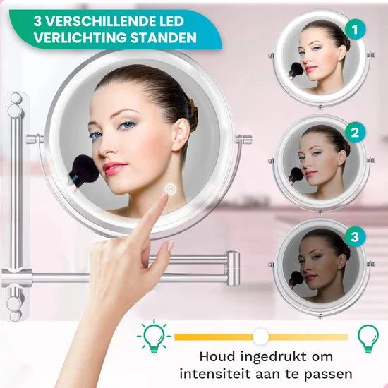 Make-Up Spiegel - Oplaadbaar - Chroom - 1-7x Vergroting