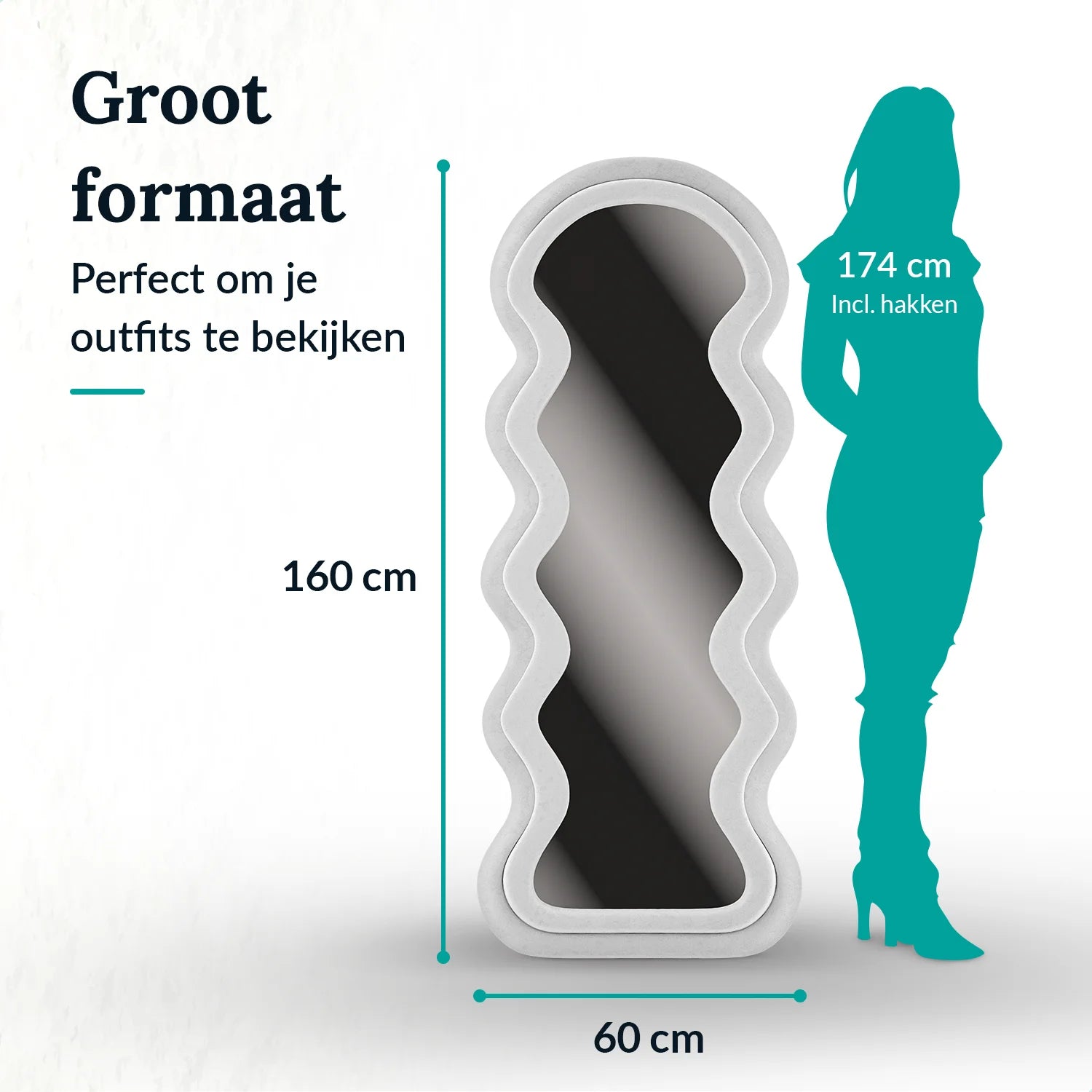 Passpiegel - Wavy Teddy Spiegel - 160x60cm - Wit