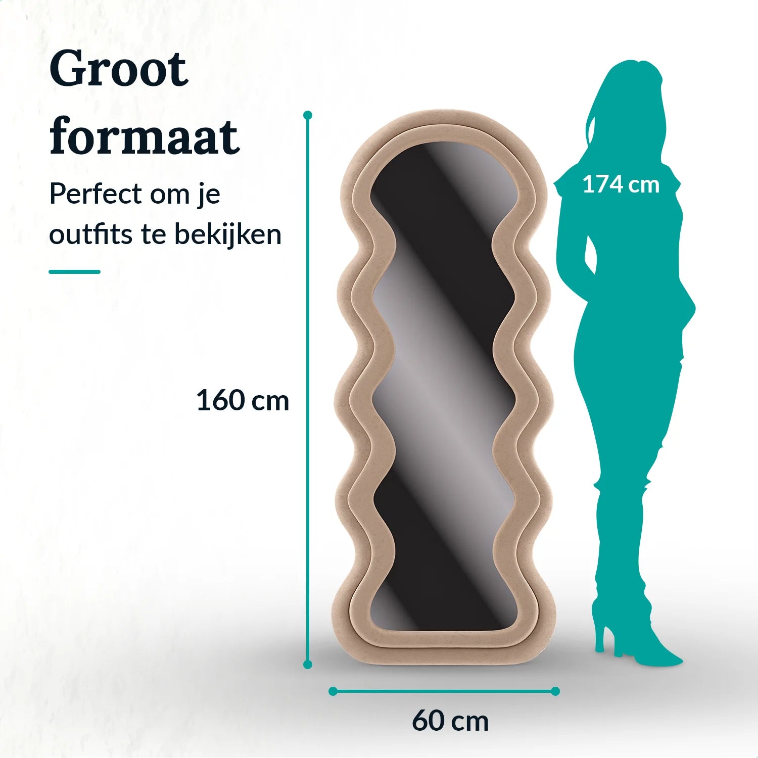 Passpiegel - Wavy Teddy Spiegel - 160x60cm - Wit Creme