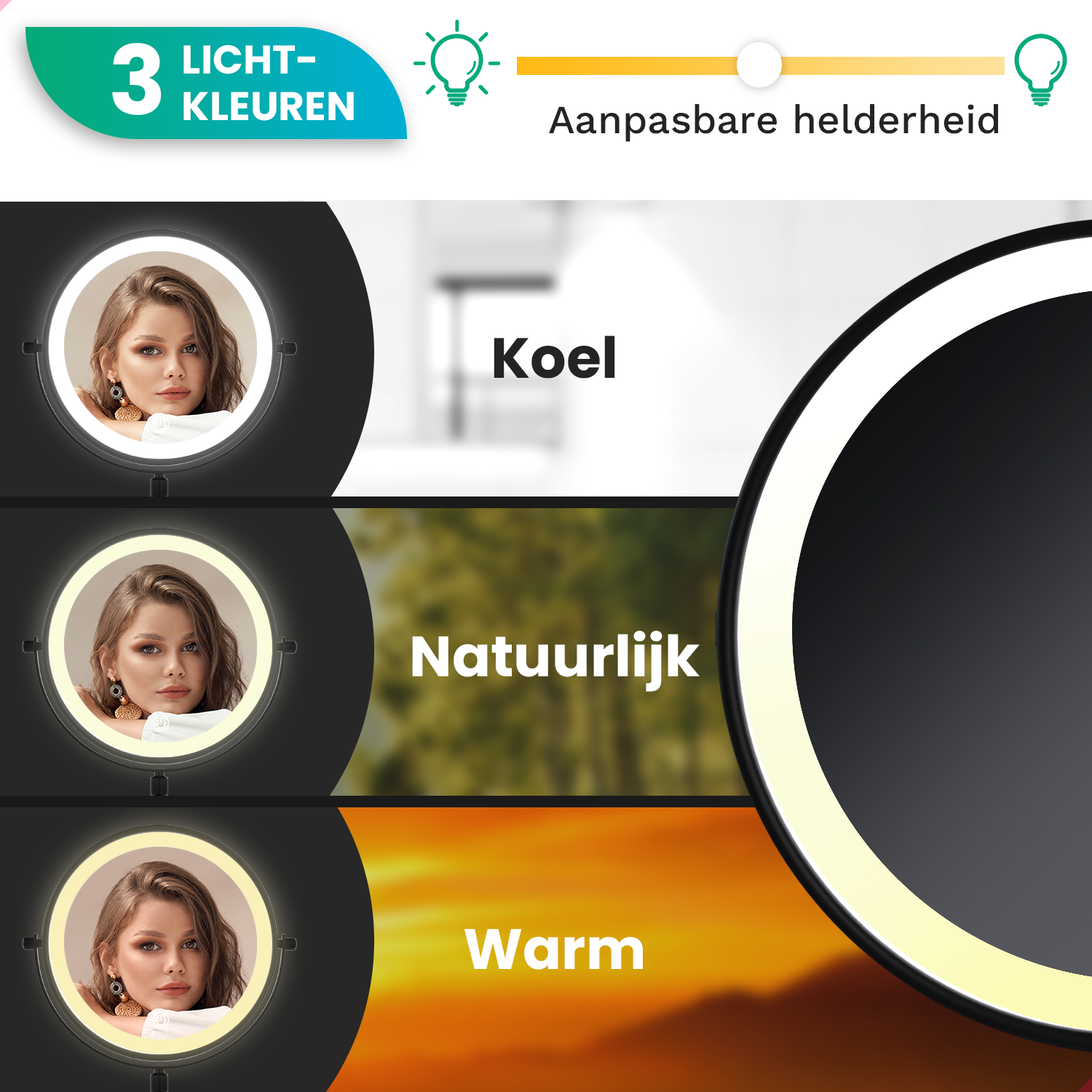 Make-Up Spiegel - Hoogte verstelbaar - Zwart - 1-10x Vergroting