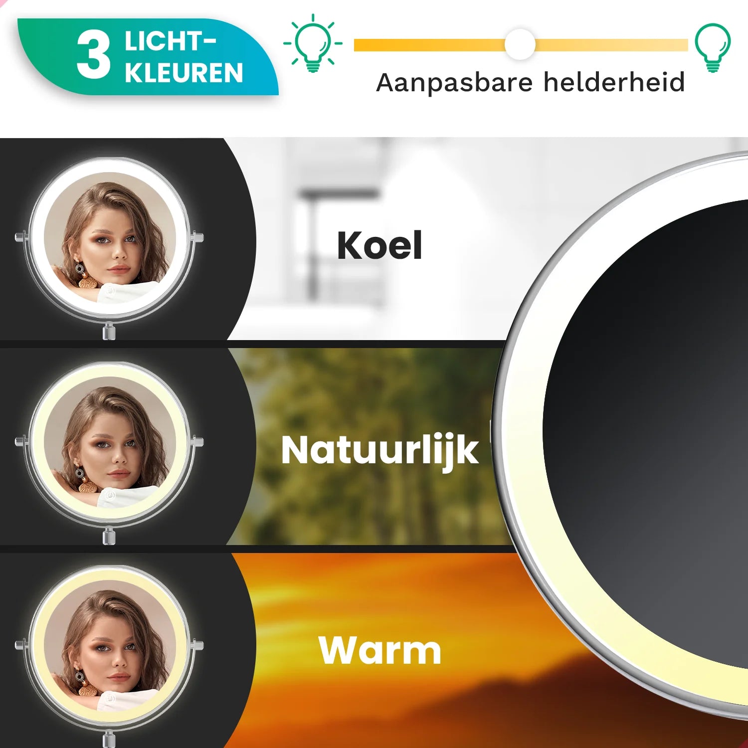Make-Up Spiegel - Hoogte verstelbaar - Chrome - 1-10x Vergroting