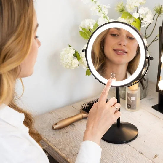 Make-Up Spiegel - Oplaadbaar - Zwart - 1-10x Vergroting