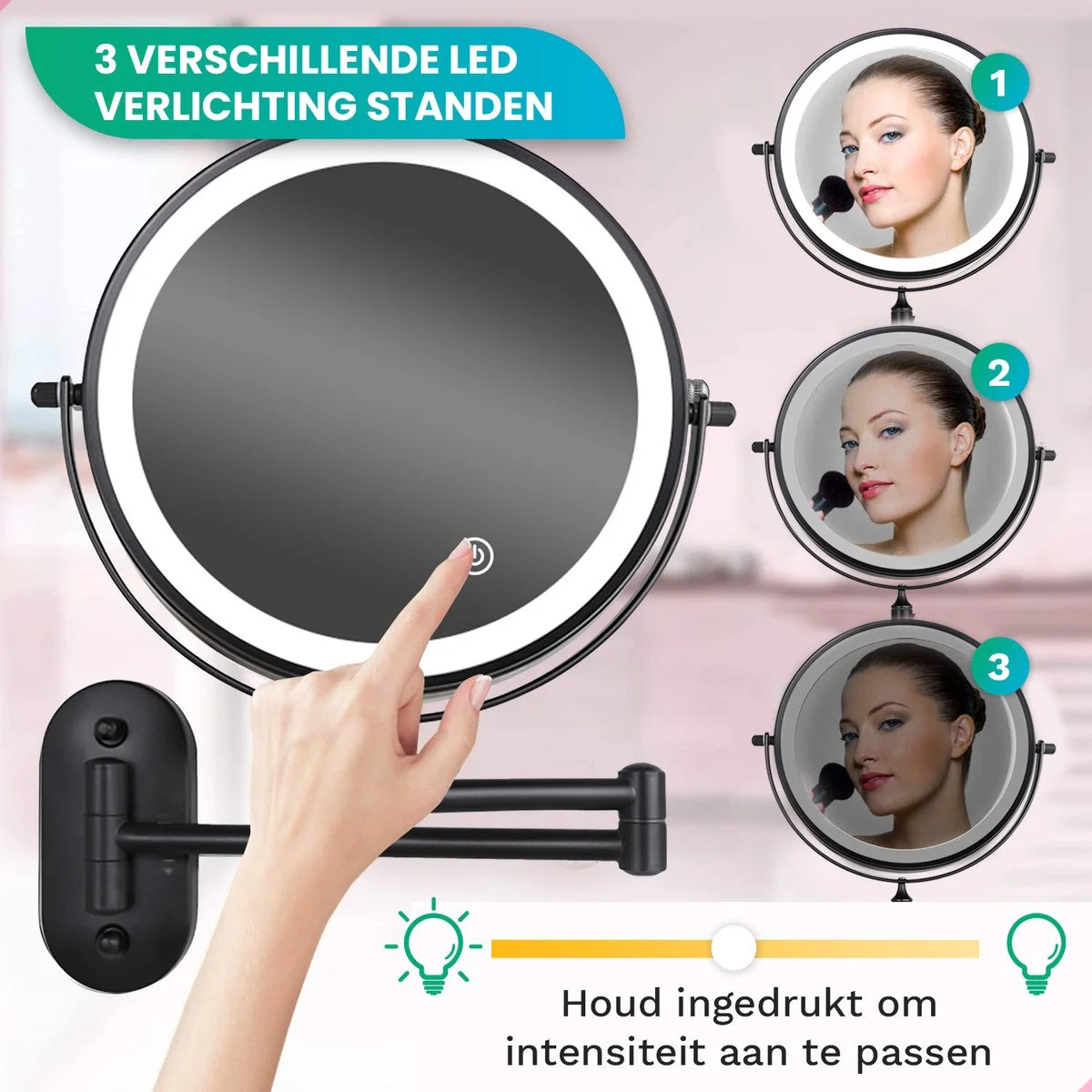 Make-Up Spiegel - Batterij - Zwart - 1-5x Vergroting