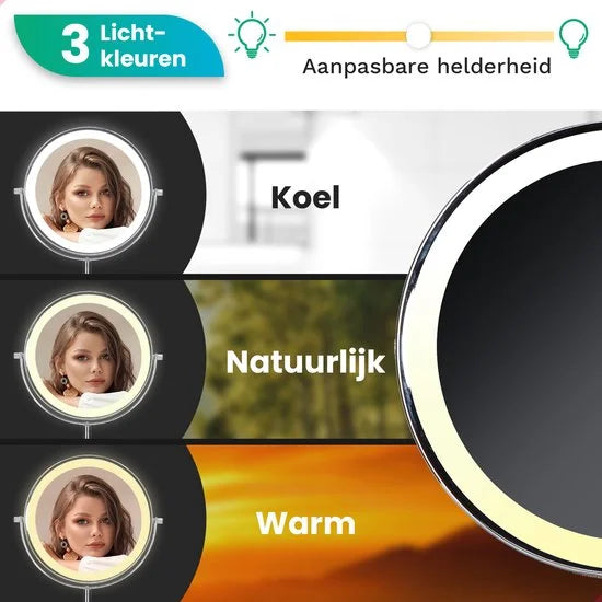 Make-Up Spiegel - Oplaadbaar - Chroom - 1-7x Vergroting - PRE-ORDER