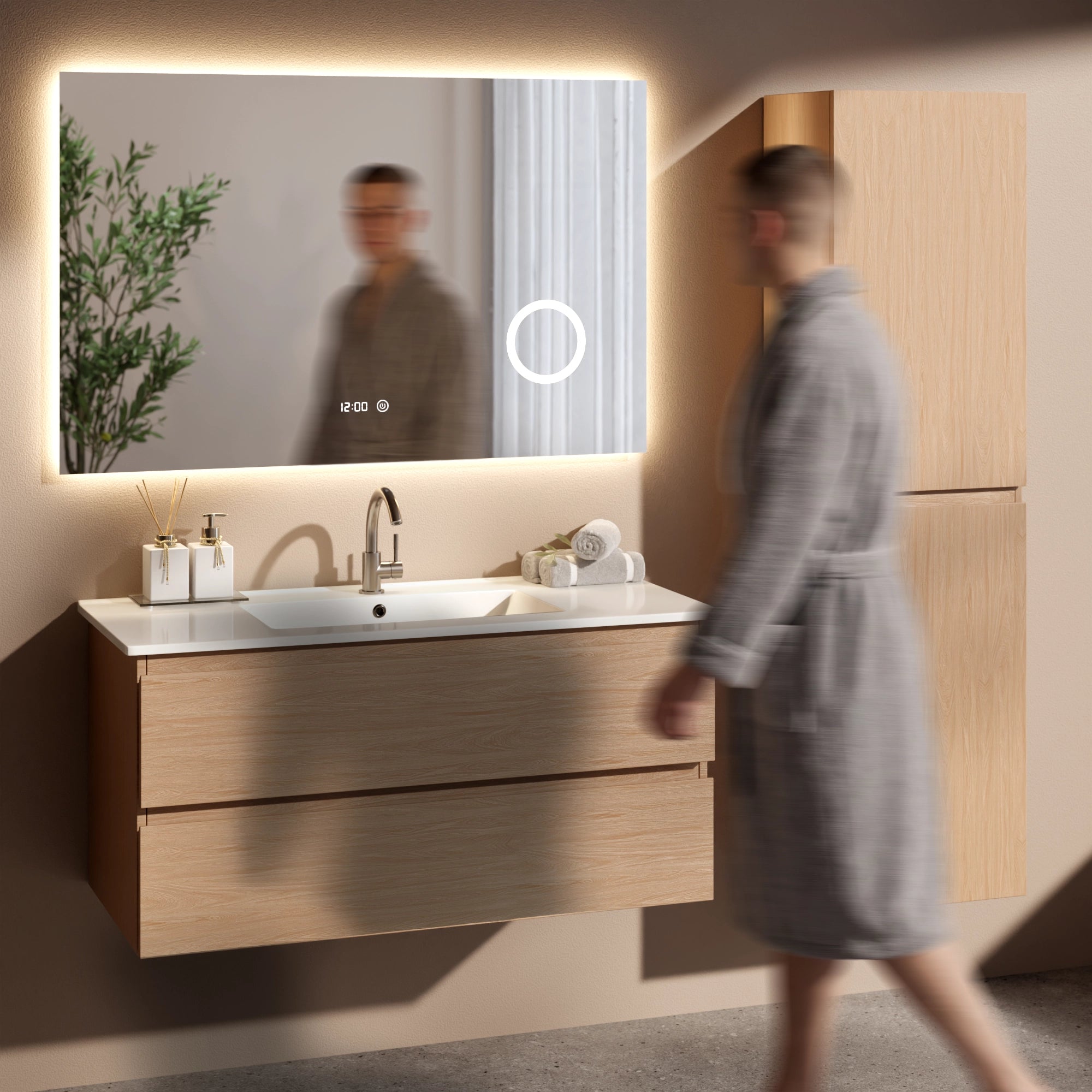 Badkamermeubelset Liora - 100cm - Licht Eiken - Wastafel Wit