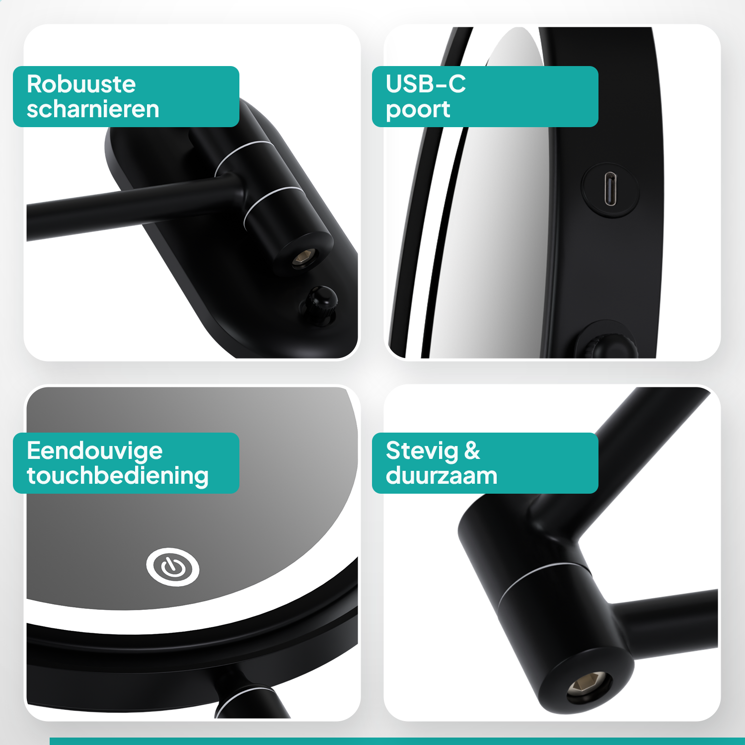 Make-Up Spiegel - Oplaadbaar - Zwart - 1-5x Vergroting