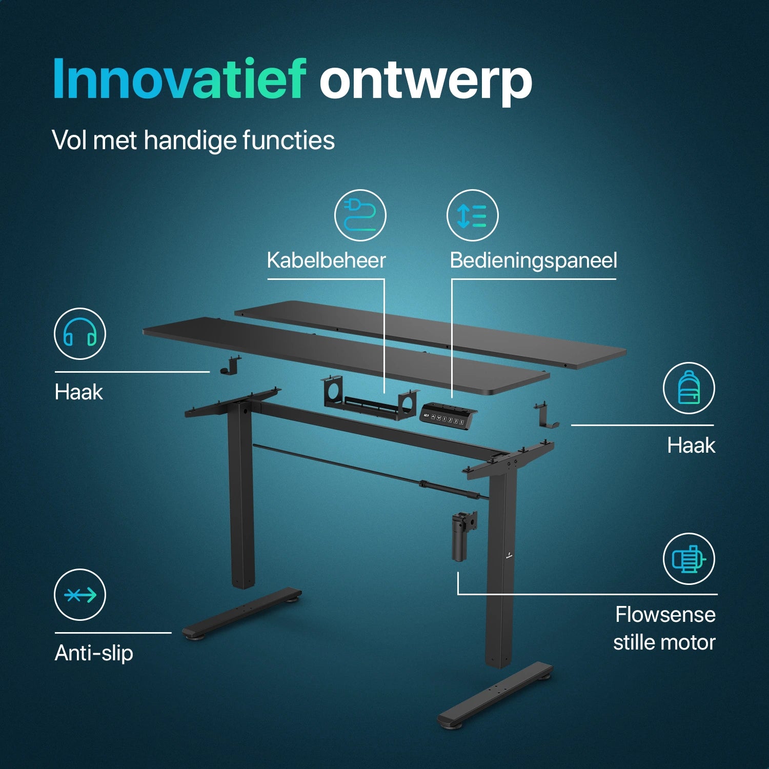 Flowsense Zit Sta Bureau - Verstelbaar Elektrisch Bureau - 140 x 60 cm