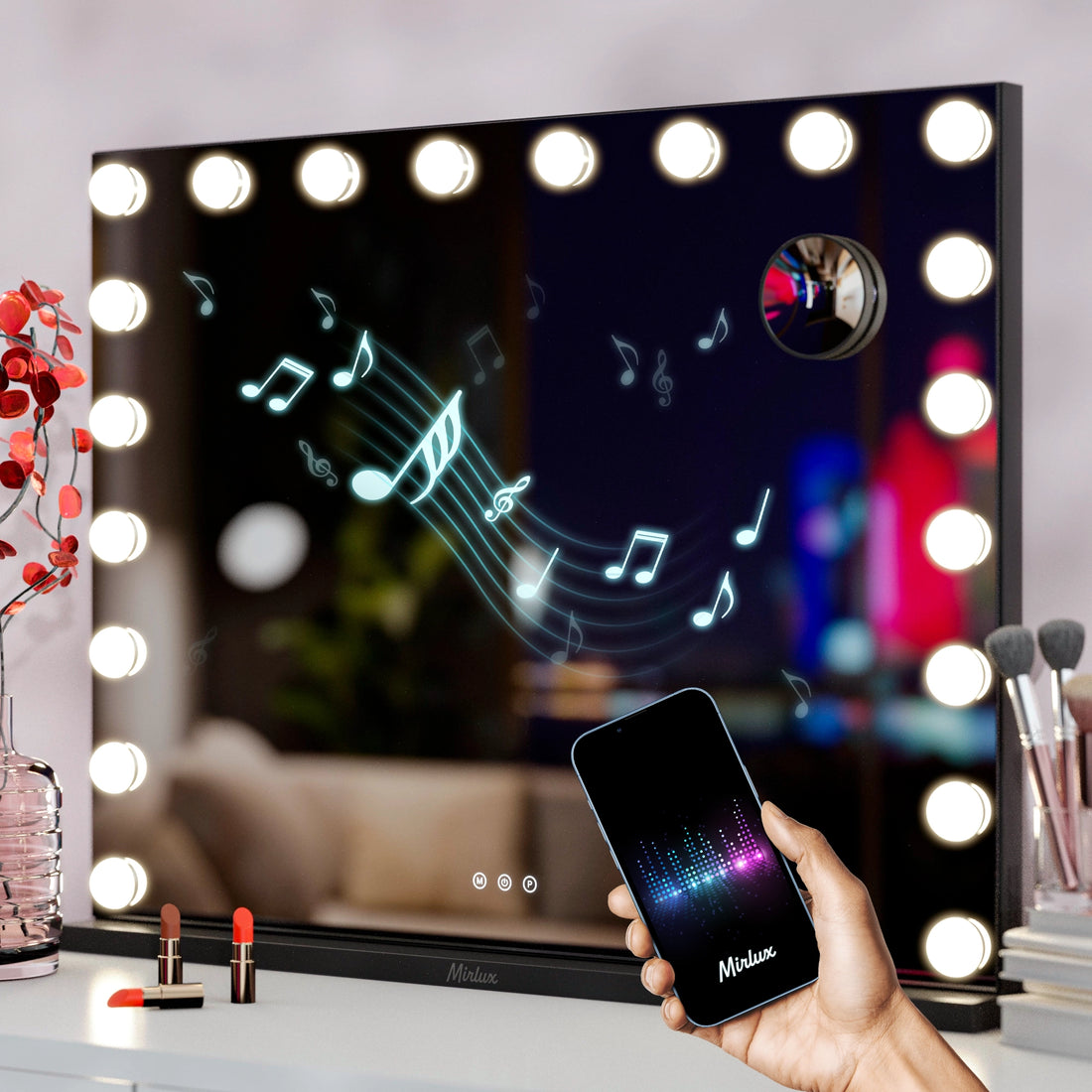 Hollywood Spiegel - Bluetooth Speakers - 80x60cm - Zwart
