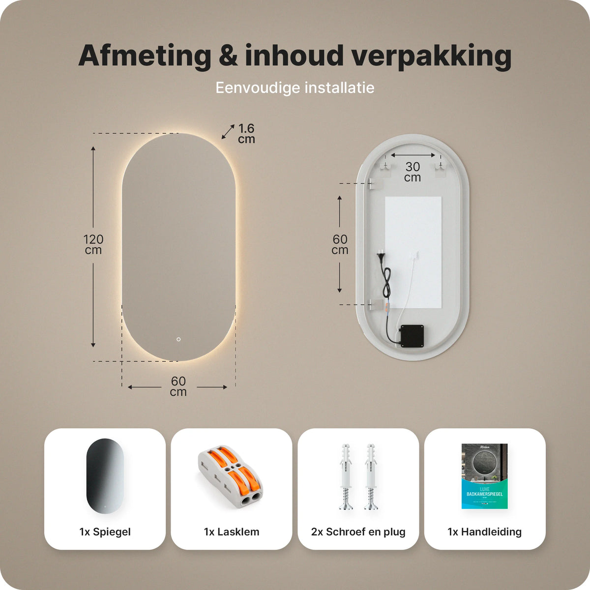 Badkamerspiegel 120x60 frameless Oval