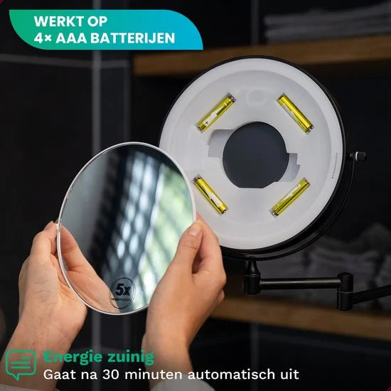 Make-Up Spiegel - Batterij - Zwart - 1-5x Vergroting
