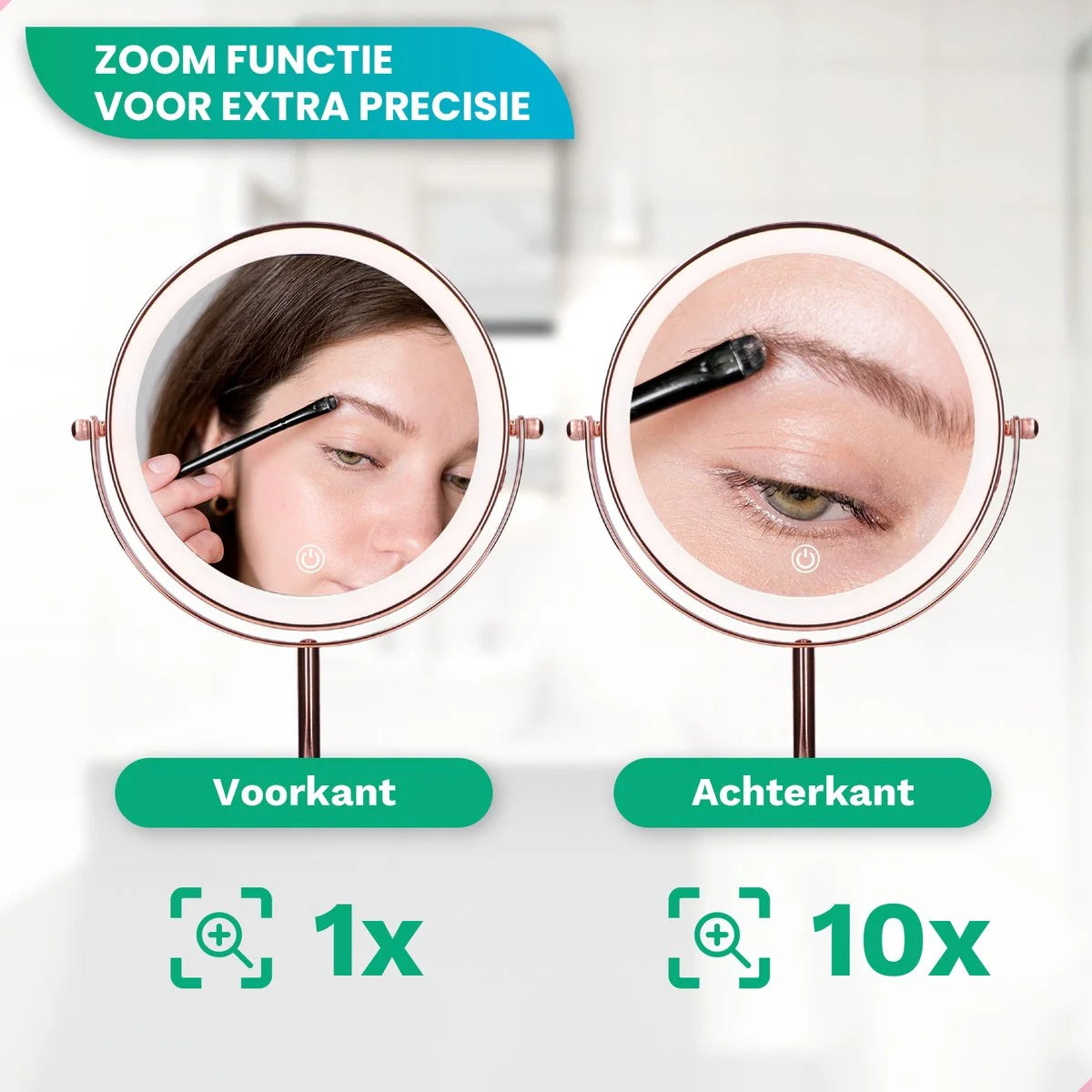 Make-Up Spiegel - Oplaadbaar - Rosé - 1-10x Vergroting