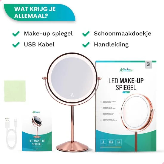 Make-Up Spiegel - Oplaadbaar - Rosé - 1-10x Vergroting