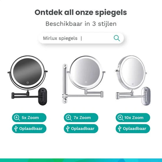 Make-Up Spiegel - Oplaadbaar - Chroom - 1-7x Vergroting