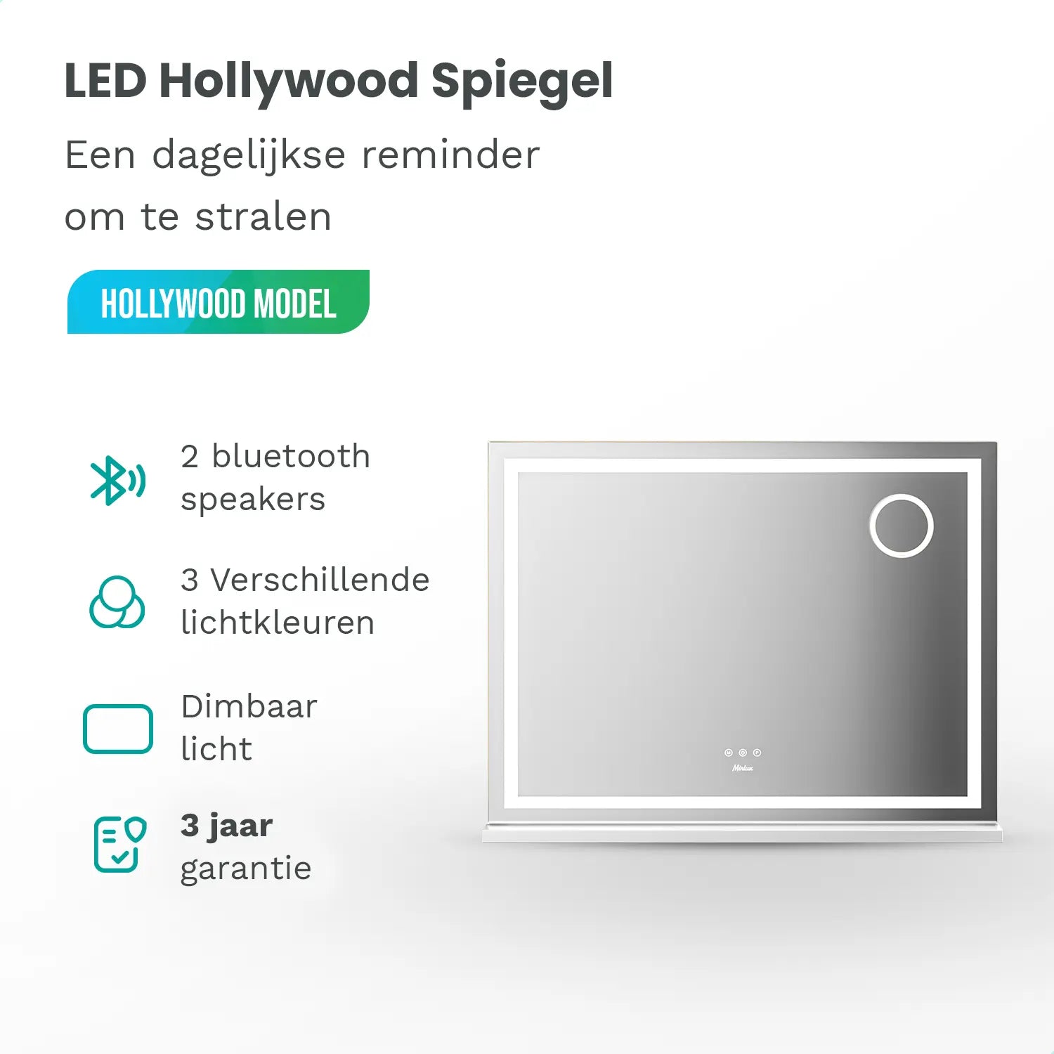 Hollywood Spiegel - Bluetooth Speakers - 80x60cm - Wit - PRE-ORDER