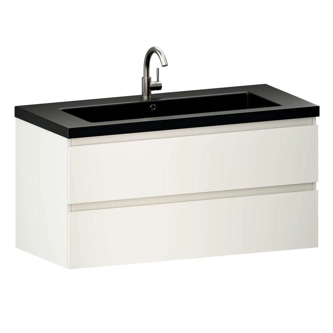 Badkamermeubel Sena - 100cm - Glanzend wit - Wastafel Zwart