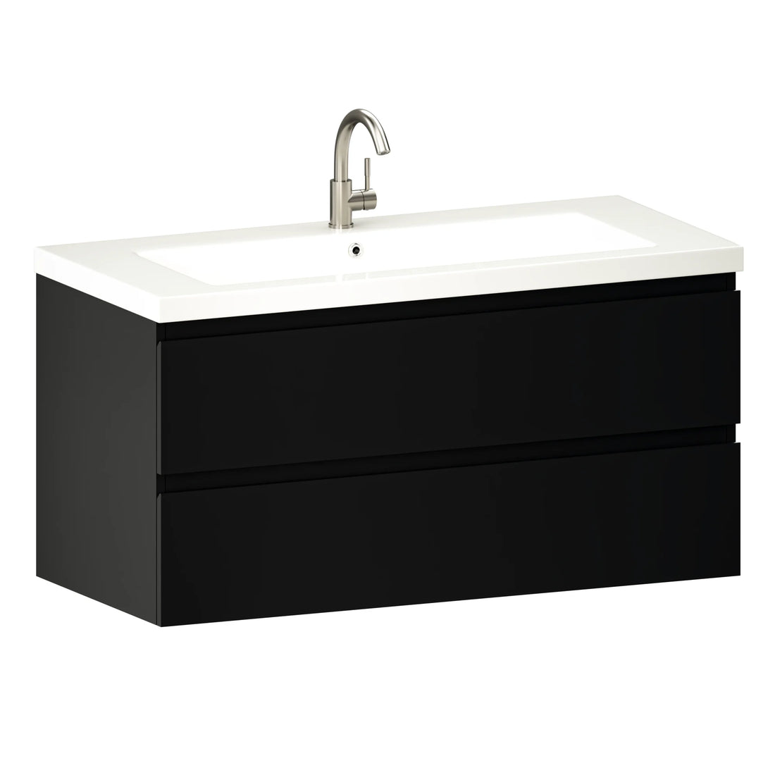 Badkamermeubel Sena - 100cm - Mat Zwart - Wastafel Wit