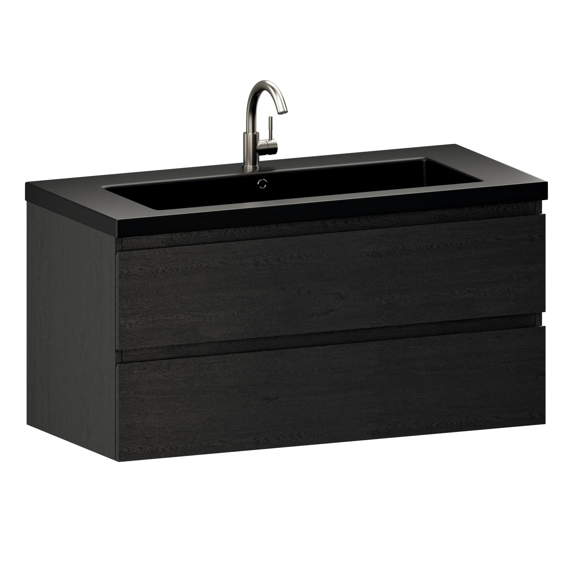 Badkamermeubel Sena - 100cm - Zwart Eiken - Wastafel Zwart