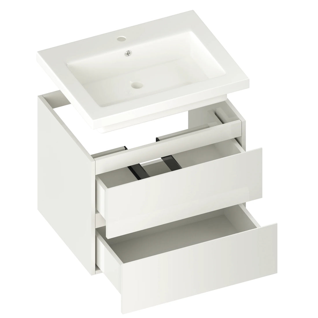Badkamermeubel Karo - 60cm - Glanzend wit - Wastafel Wit