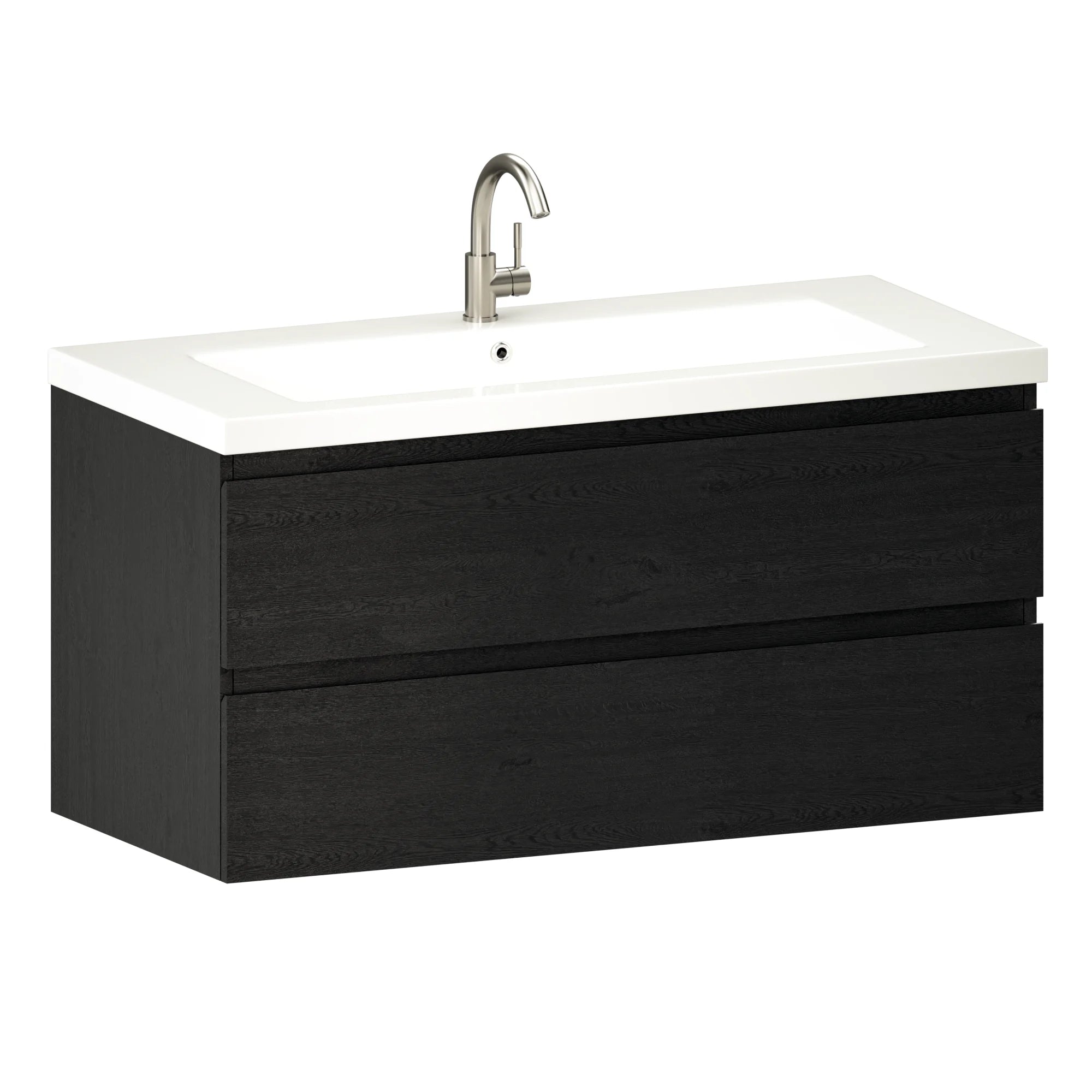Badkamermeubel Sena - 100cm - Zwart Eiken - Wastafel Wit