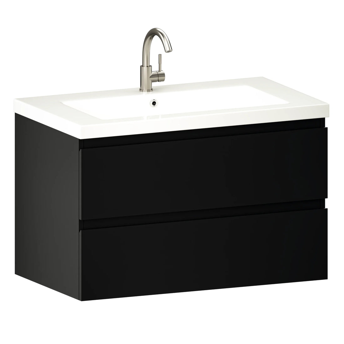 Badkamermeubel Sova - 80cm - Mat Zwart - Wastafel wit