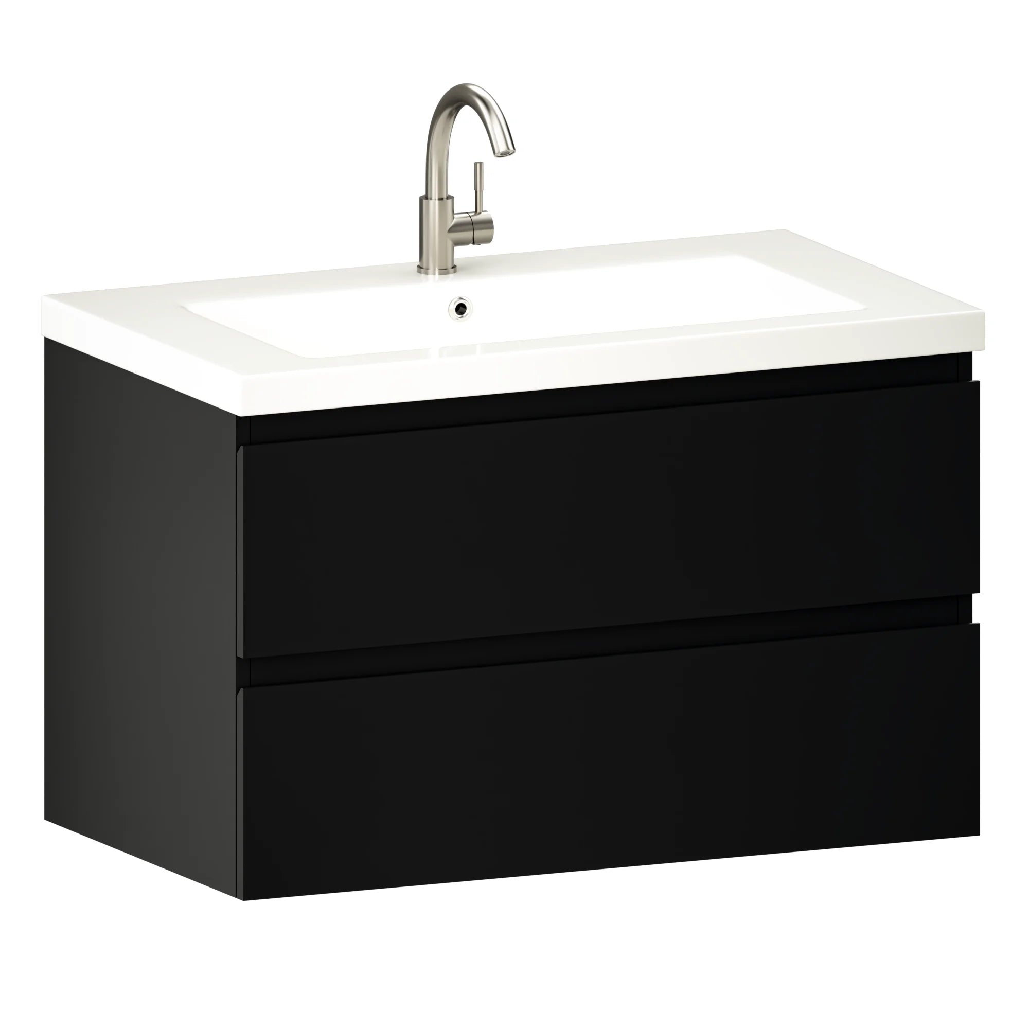 Badkamermeubel Sova - 80cm - Mat Zwart - Wastafel wit