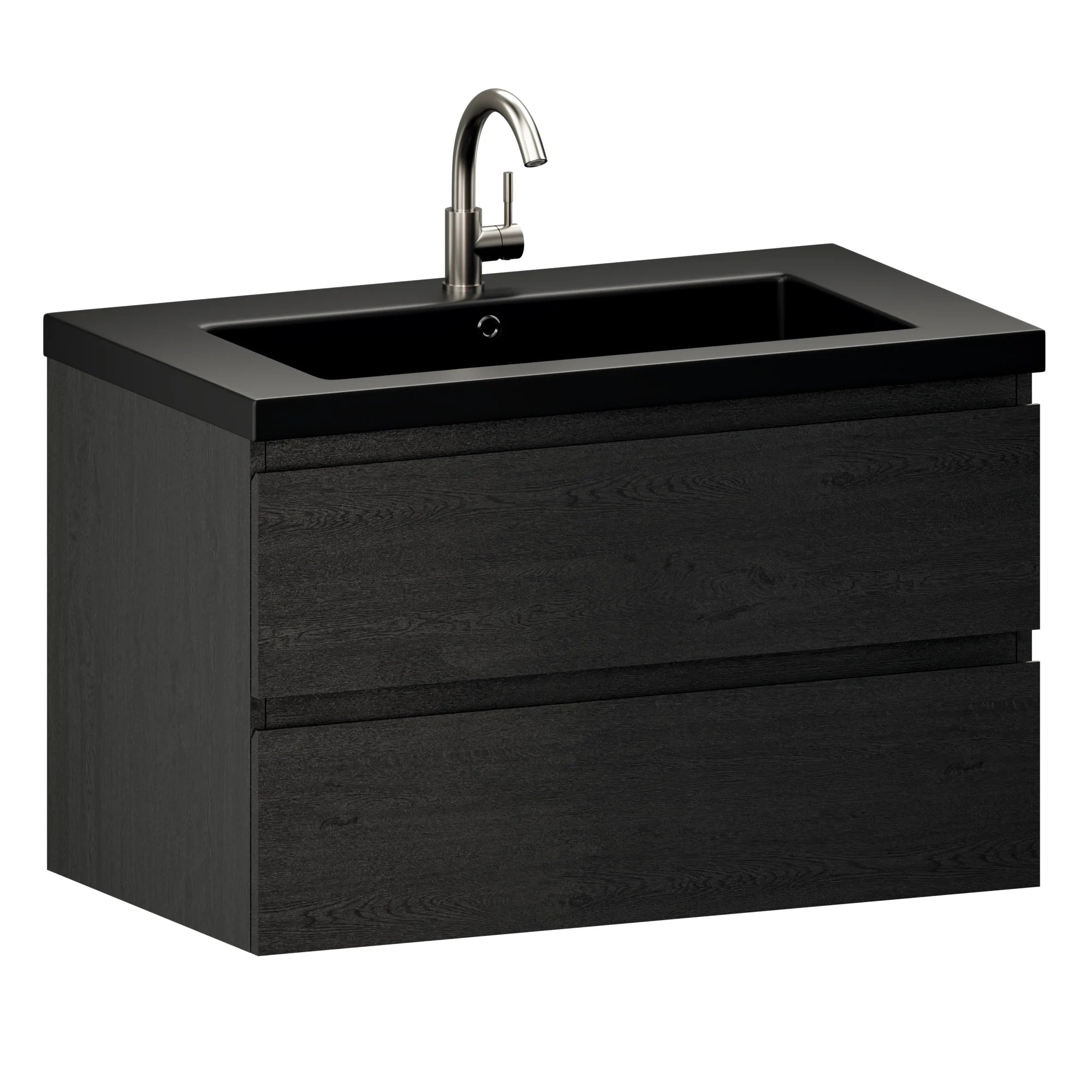 Badkamermeubel Sova - 80cm - Zwart Eiken - Wastafel Zwart