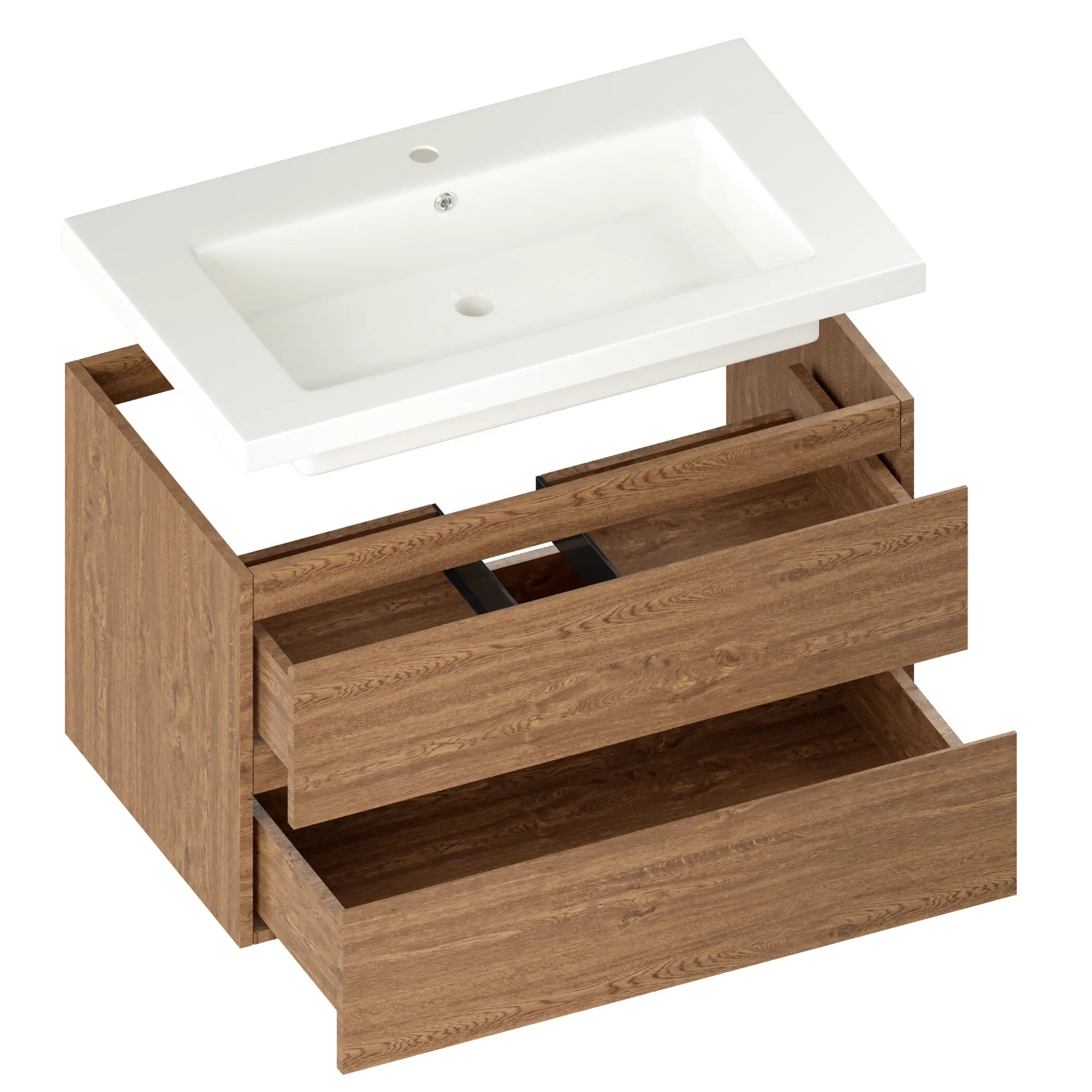 Badkamermeubel Sova - 80cm - Warm Eiken - Wastafel Wit