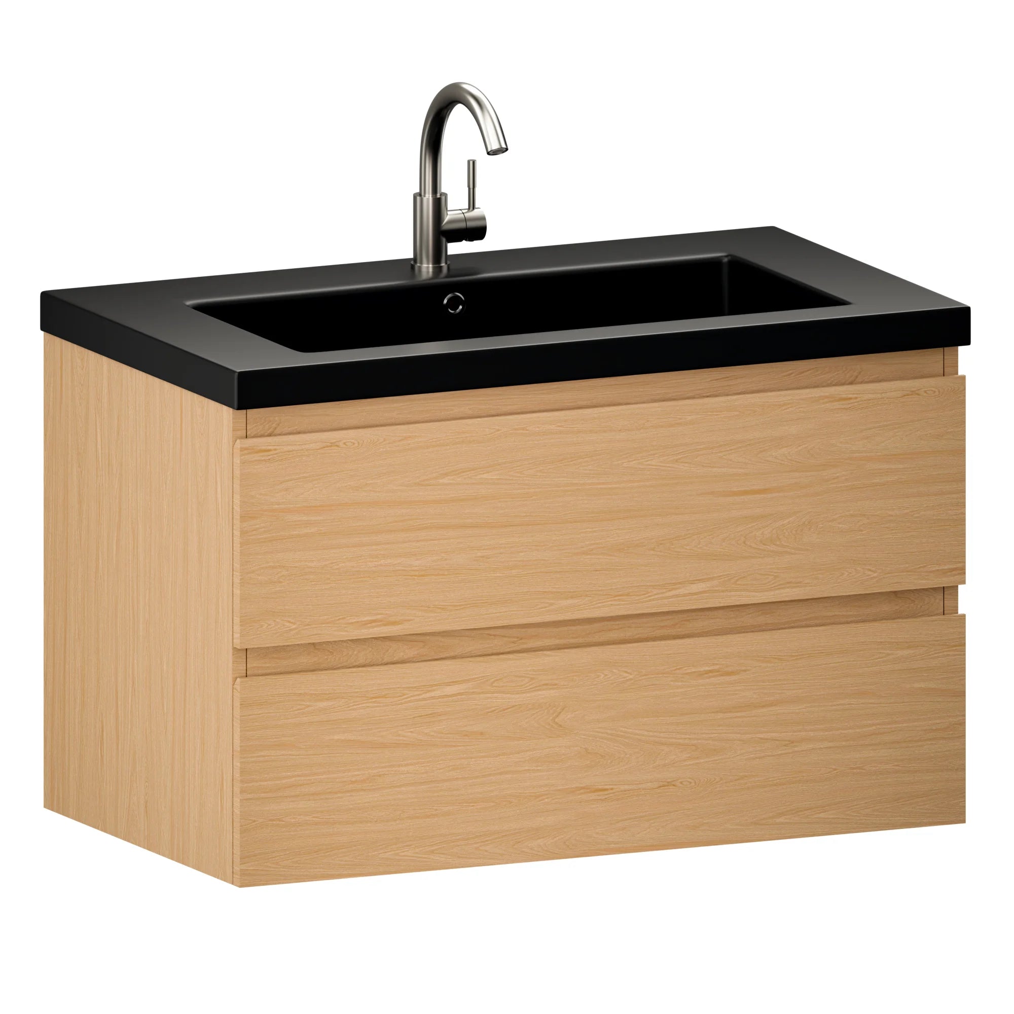 Badkamermeubel Sova - 80cm - Licht Eiken - Wastafel Zwart